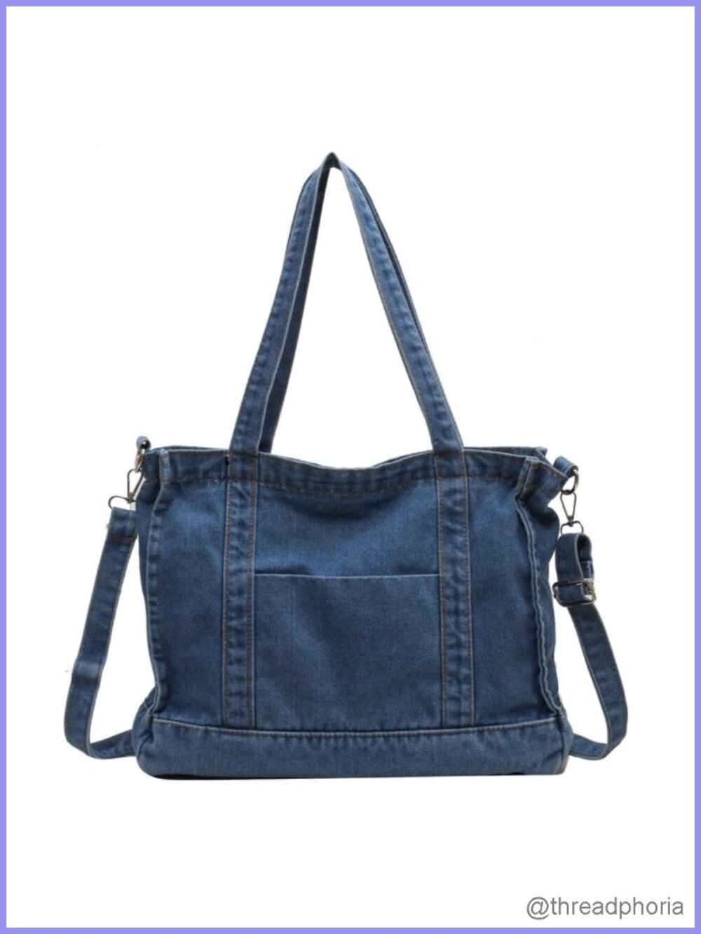 Denim Tote Bag Large Capacity Shoulder Crossbody Purse Adjustable Strap